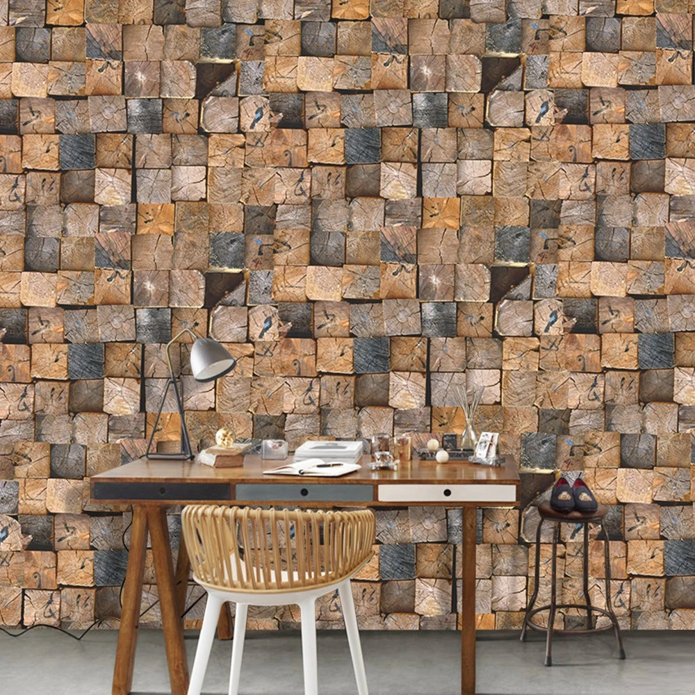木材ブロック写真の壁紙モザイク壁紙コーヒーショップの壁の装飾壁紙 Pw Photo Wallpaper Block Wallpaperwood Wallpaper Aliexpress