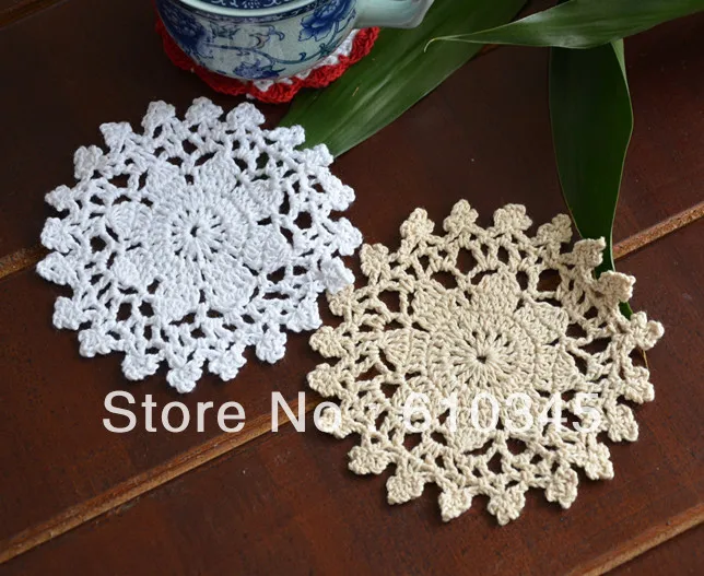 Хлопок ручное вязание крючком Doily, коврик для чашки, коврик для стола, аппликации 12 см X 12 см круглый 20 шт./партия CD058