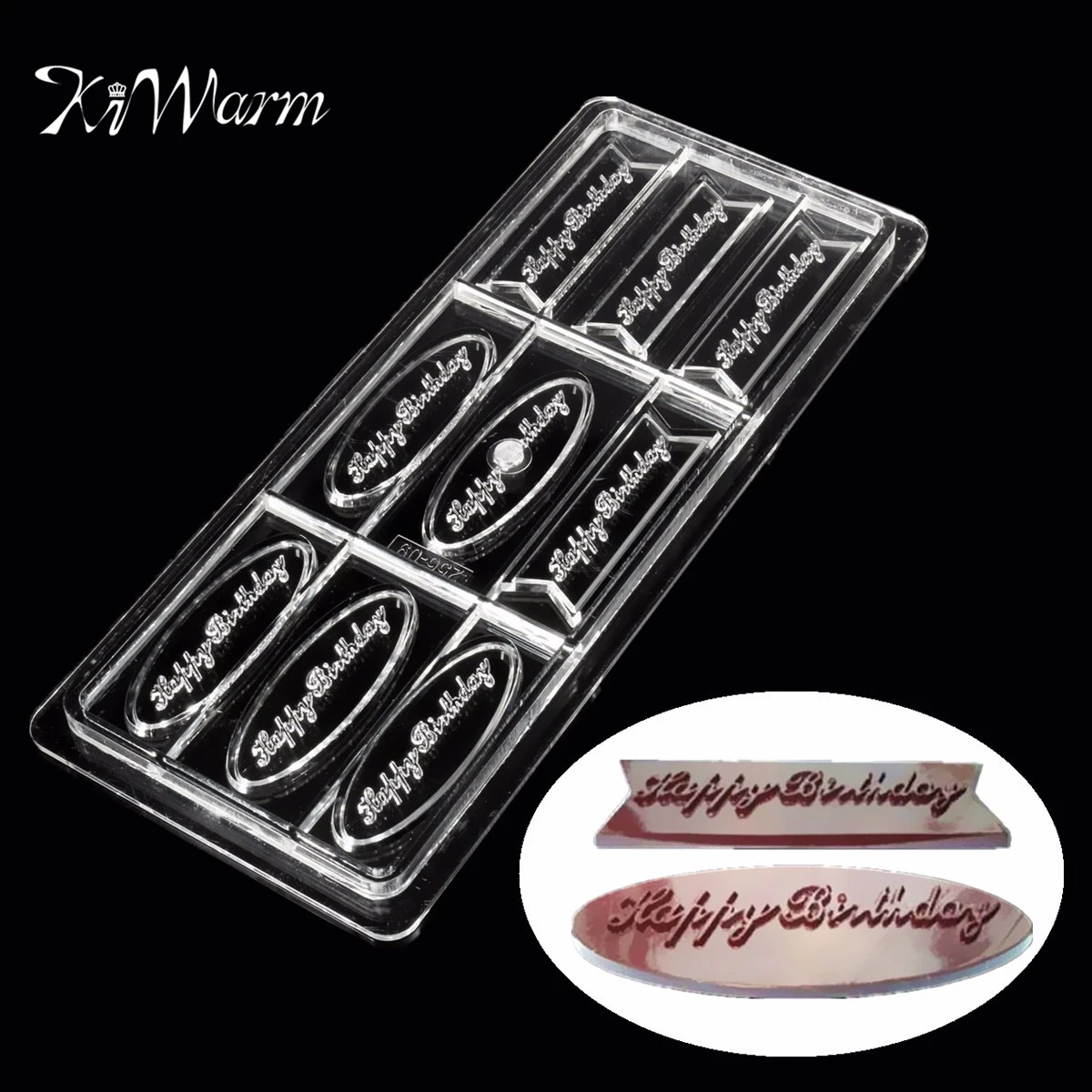 

KiWarm 3D Happy Birthday PC Polycarbonate Chocolate Mold Hard Candy Tray Mould DIY Ornament Craft Tools