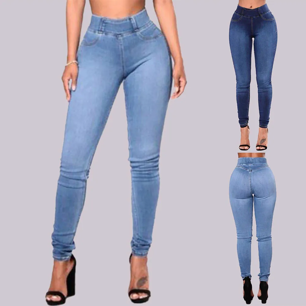 

Women Slim Solid Pockets Long Jeans soft and comfortable Denim Sexy Skinny Pants Daily Trousers L50/0130