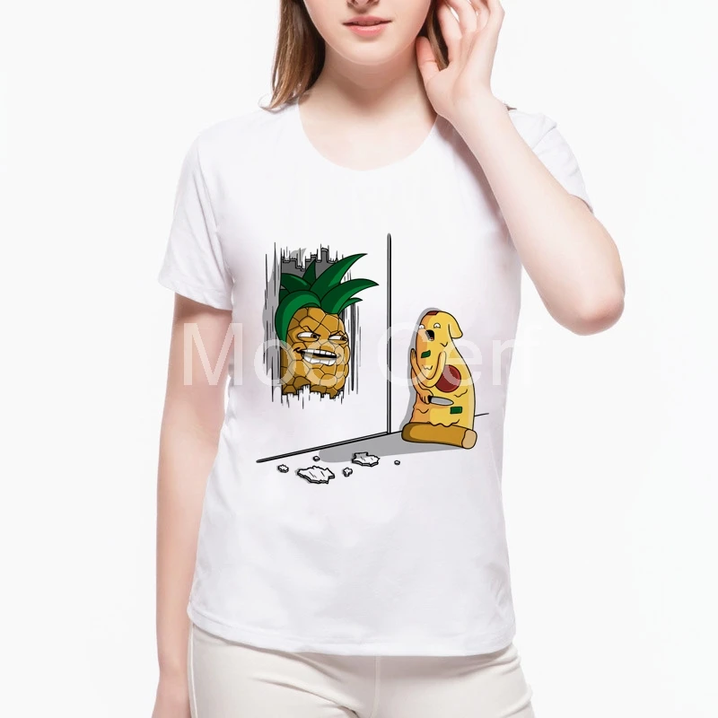 

Pineapple scare the pizza deaign Print Tees Short Sleeve Women t shirt Summer t-shirt Women Top Pineapple Pranks t shirt L21-19
