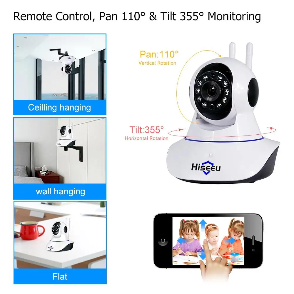 Hiseeu Ultra HD 3MP 1080P Wireless IP Camera WiFi 1536P Home Security Surveillance Camera CCTV Baby - 32589484040