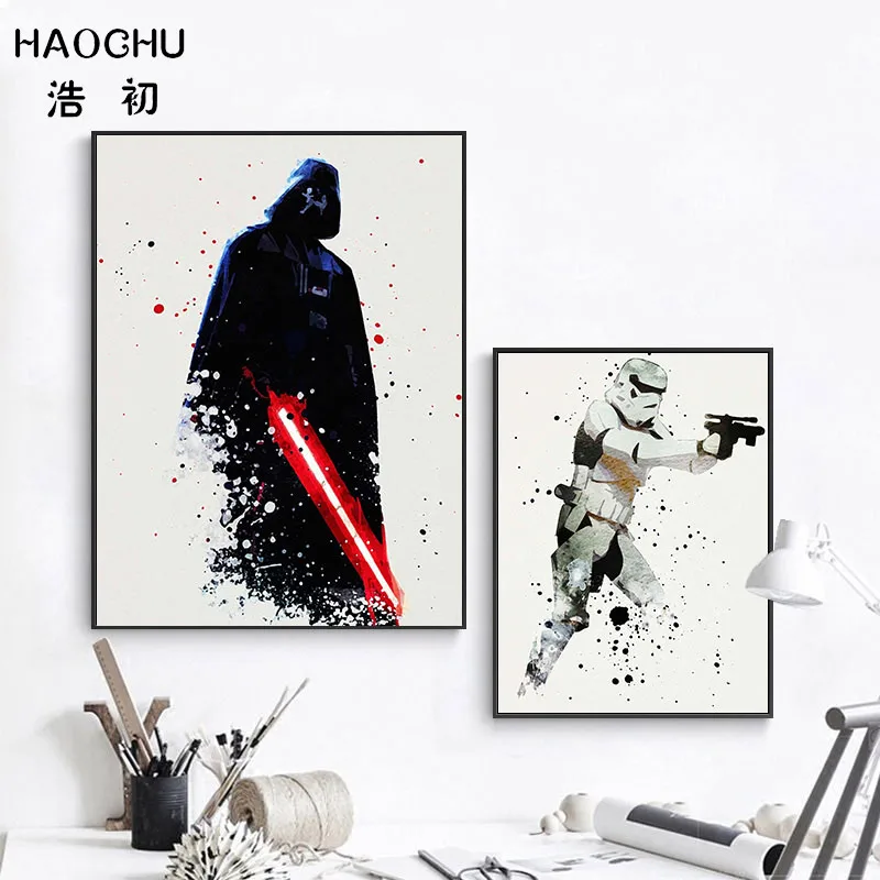 HAOCHU белый солдат черный воин Боба смелый герой аниме живопись на холсте