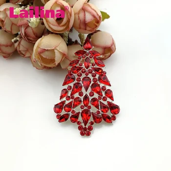 

100pcs/lot Red Rhinestone Silver Plated Christmas Tree Brooch For Christmas Gift Animal Panda Brooch