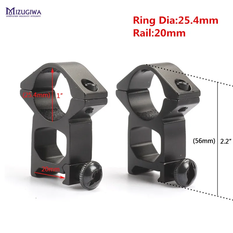 

MIZUGIWA 25.4mm/1" Ring 20mm Weaver Rail See Through High Heavy Duty(HD) Scope Mount Rings Sight Pistol Airsoft