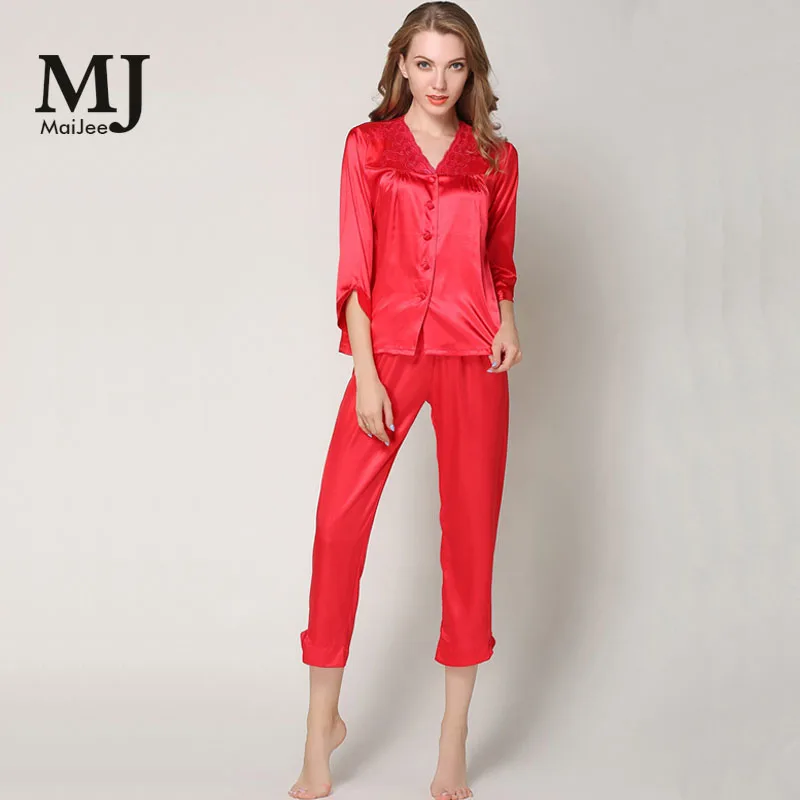 X003 MaiJee шелковые пижамы атласная Женская пижама Femme Pigiama Donna Pijama набор пижам для