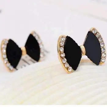 

The New 1 Pair Bow Tie Black Rhinestone Crystal Bowknot Stud Earring For Women Pendientes Cristal Negro Hot Sale Earrings