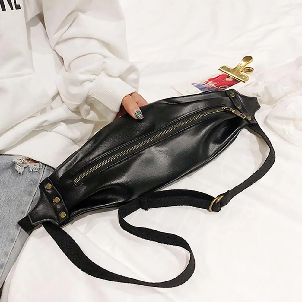 

Vintage Solid Color Leather Women Sports Chest Bag Casual Waist Fanny Pack