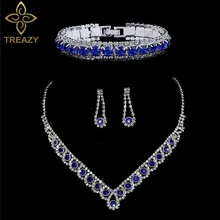 TREAZY Модные королевские синие прозрачные стразы свадебный набор украшений для женщин колье Цепочки и ожерелья серьги браслет Свадебный комплект ювелирных изделий