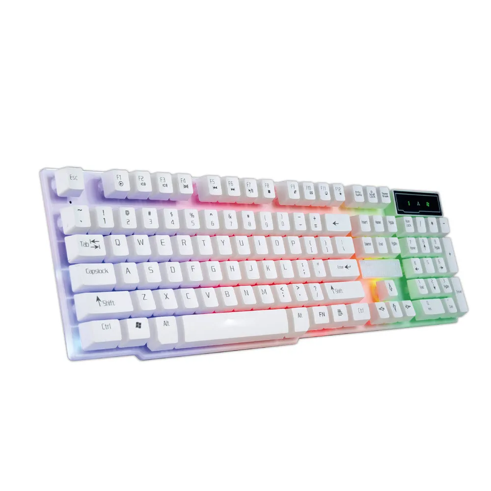 VOBERRY трещины светодиодный Радужный подсветка Проводная USB клавиатура светящаяся 104 клавиш прочная геймерская Клавиатура эргономичная для ПК - Цвет: Белый