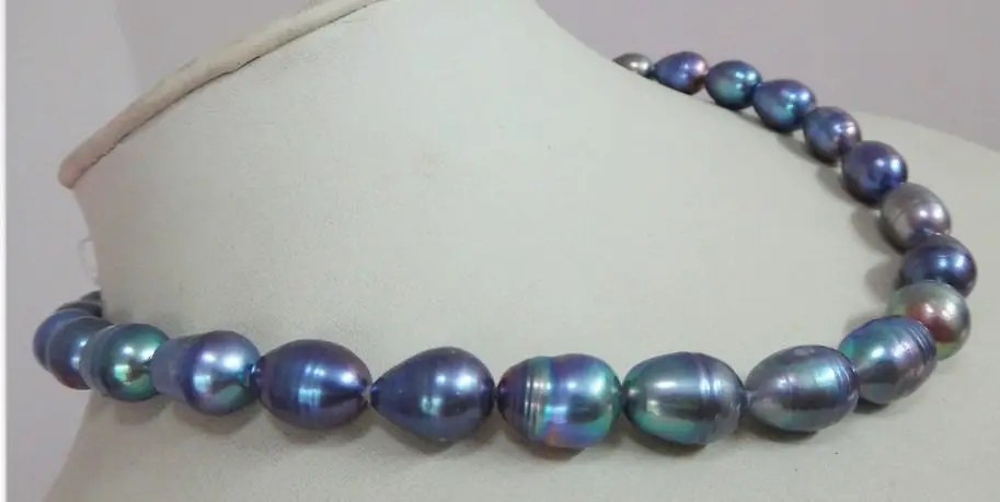

Wholesale FREE SHIPPING >>> HUGE NATURAL 18"14x10MM TAHITIAN GENUINE BLUE GREEN PEARL NECKLACE 14KGP