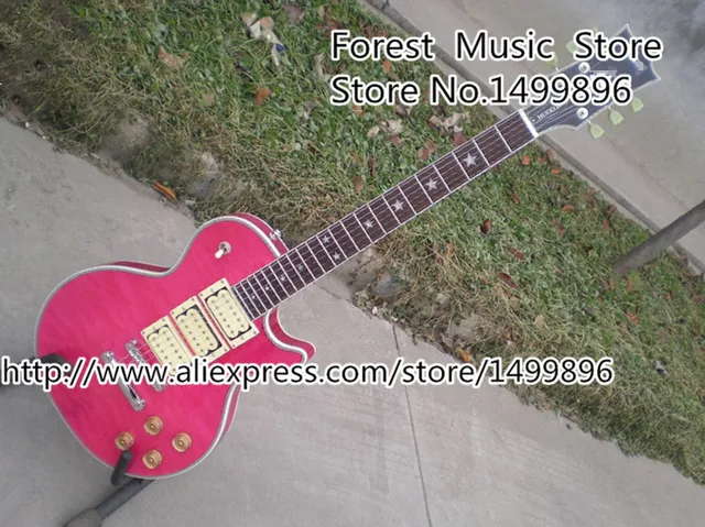Cheap China Custom Shop LP Electric Guitars Star Inlay Pink Quilted Guitarra Left Handed Available Free Shipping