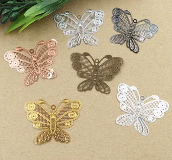 

43x33mm Vintage Filigree Butterfly Wraps Metal Links European Charms Hair Clasp Bu Yao Accessories DIY Findings Multi-Color