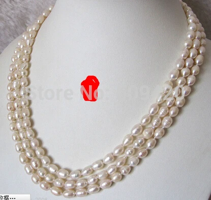 

Free Shipping 60" 5-7mm White Rice Cultured Freshwater Pearl Necklace No Clasp Jewelry