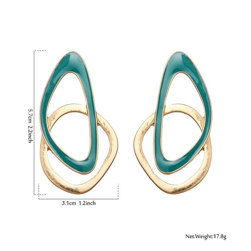 Enamel Fashion Zinc Alloy Metal Green Drip Stud Earrings Geometric Exaggerate Jewelry Accessories