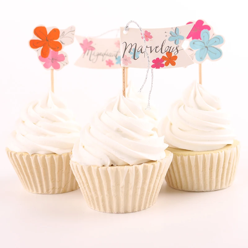 48pcs Sweet flower cupcake toppers fruit picks baby shower kids party