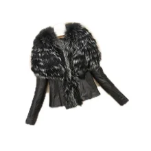 Plus Size S-6X Autumn Winter Women Faux Fur Coat Lady Slim Fit Zipper PU Leather Jacket