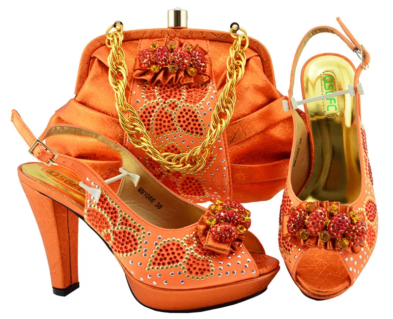 

Sandal shoes and clutches in bright orange color for african ladies wedding aso ebi party shoes and bag set size 38-43 SB8165-1