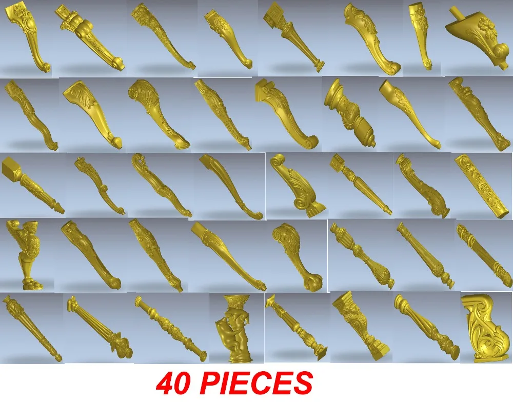 40 шт. 3D модели с ЧПУ для фрезерного станка гравировка artcam Тип 3 деревянные ножки