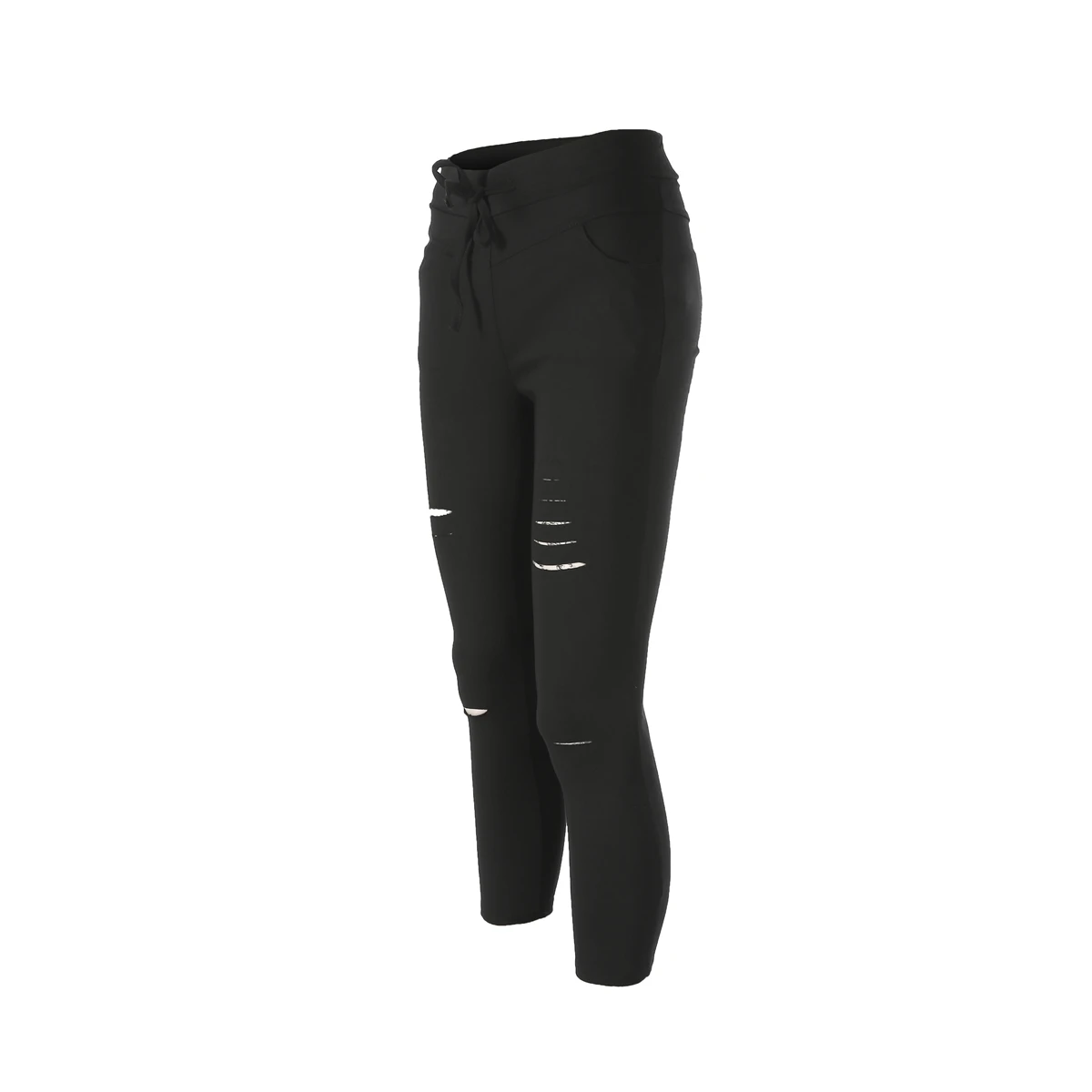 Новые женские обтягивающие рваные джинсовый Бандаж с дырками до колена, однотонные брюки с высокой талией, узкие брюки-карандаш