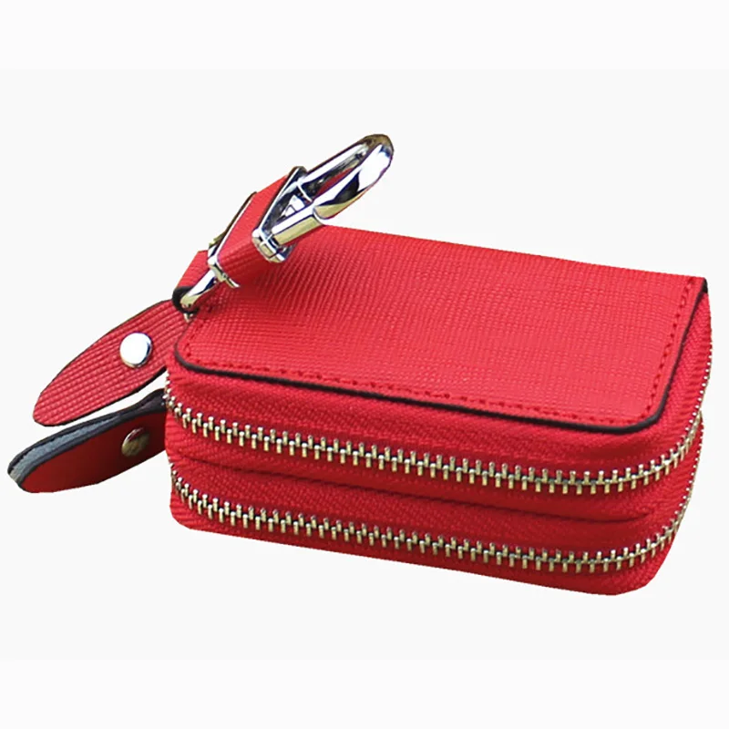 9.8*5.8*3.9cm Genuine Leather Car Key Wallet Double Layer Zipper Household Car Key Bag Unisex Fashion Key Case Key Purse