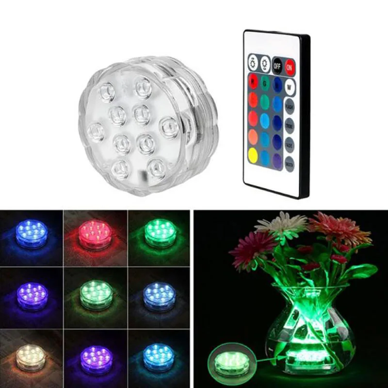 

Pool Party Light 10 LED Remote Controlled Underwater Pool Light IP68 Waterproof RGB Swimming Pool Party Supply Battery Operated