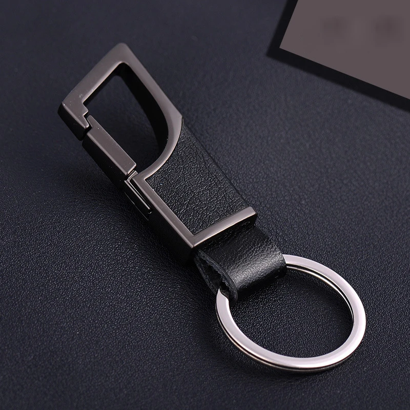 

ADOMANER Men/Women Metal Car Key Ring Business Waist Hanging Black Leather Key Chain 2019 New Trinkets Accessories Wholesale.