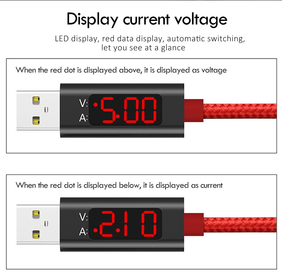 USB Type C Charging Cable With LED Display For SamSung Gaxaly S8 Plus Fast Charge For Xiaomi Mi6 Huawei P9 Charger Cables (4)