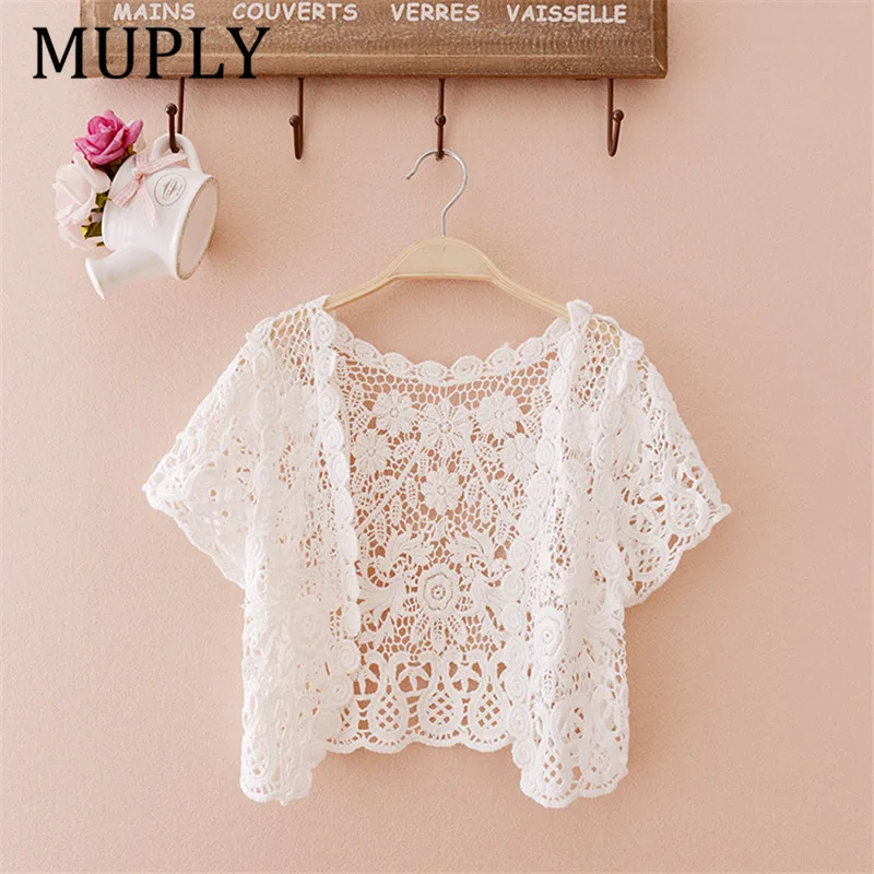 

2019 Women Top Big Size Women Fashion Wrap Coat Floral Hollow Out casual Lace Small Tassels Shawl Beige White Cardigan