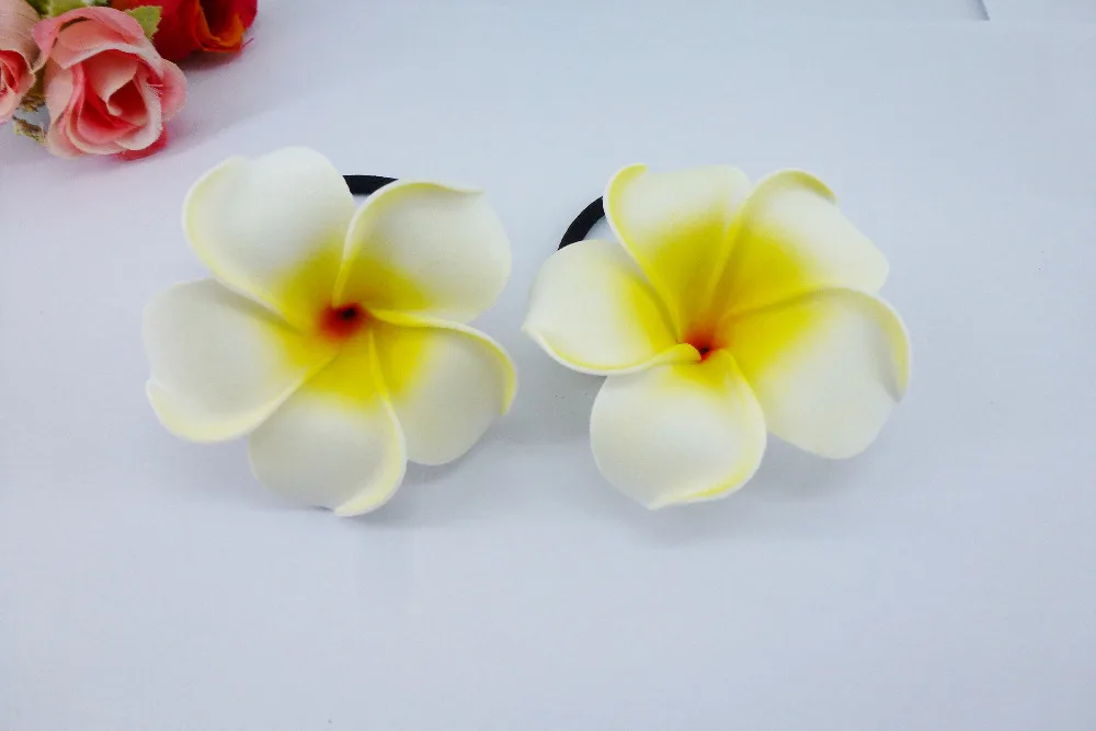 20 New white color Foam Hawaiian Plumeria flower Frangipani Flower bridal hair bands  elastic bands 4.5cm 50 blue colour foam hawaiian plumeria flower frangipani flower bridal hair clip 6cm