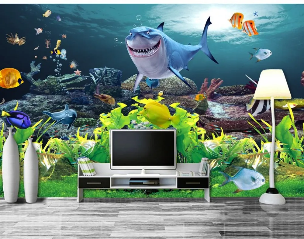 Фотообои 3d под водой настенные украшения с изображением акул подводного