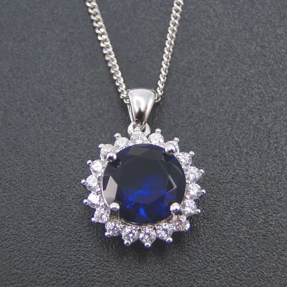

100% 925 Sterling Silver Pendant Blue Sapphire CZ Pendant necklace 2017 Fine Women jewelry Party jewelry for Girls without Chain