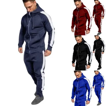 

2 Pieces Men Sets Tracksuit 2019 Autumn Winter Hooded Sweatshirt and Sweatpants Sets Men Fashion Patchwork Hoodies Sportwear Set