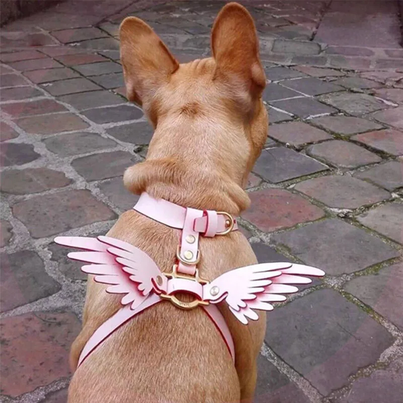 

Dog Harness for Small Dogs Pink Angel Wings Collar for French Bulldog Harness Leash Set for Chihuahua Yorkshire Walking Leading