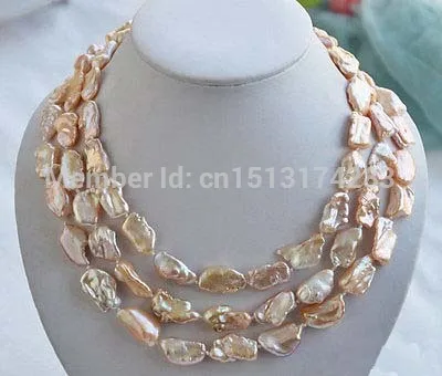 

FREE SHIPPING>>>3row 20mm PINK BAROQUE KESHI REBORN biwa PEARL NECKLACE17-18-19"