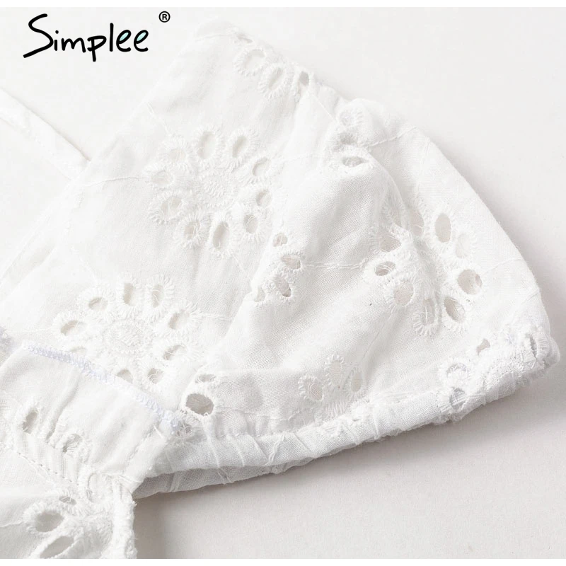 Женская белая полая рубашка Simplee, блузка с v-образным вырезом и рюшами, эластичный топ с высокой талией, блузка с баской и завязкой на спине для дам