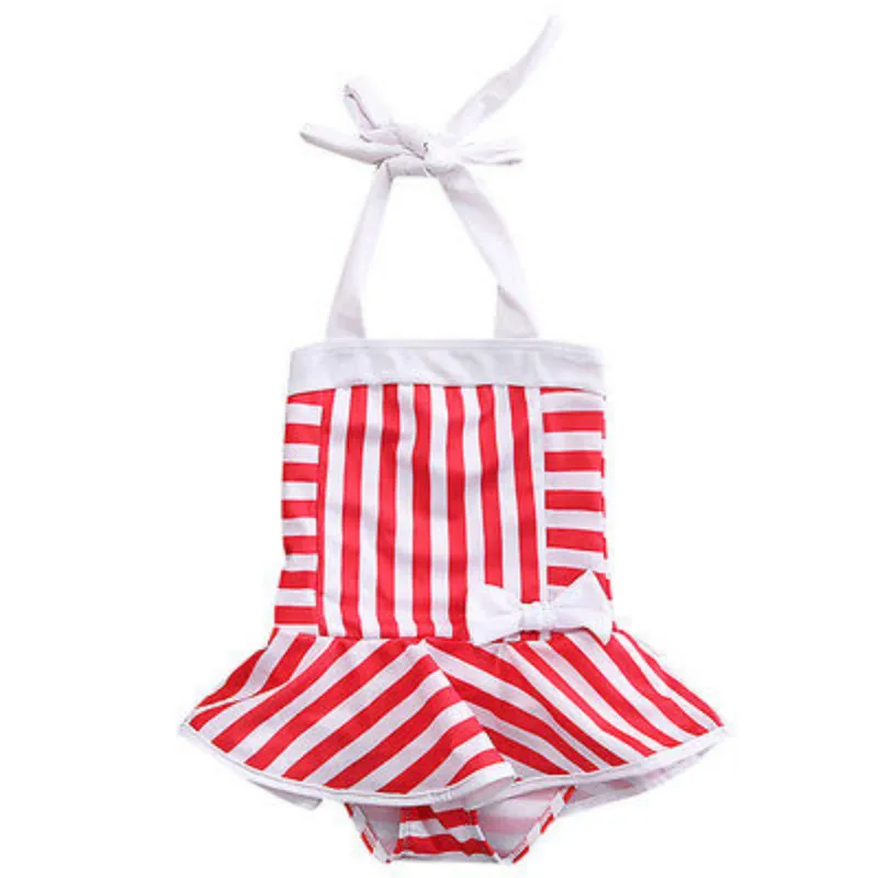 Baby Girls Cute Bikini Set Toddler Kids Striped Halter Ruffles One Piece Swimsuit Bathing Suit Swimwear Swimming Costume 0-5Y