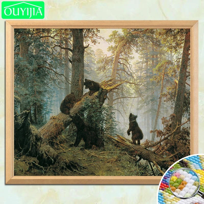 

World Famous Painting "Morning in a Pine Forest" 5D DIY Diamond Painting Full Square Diamond Embroidery Rhinestones Mosaic Pic