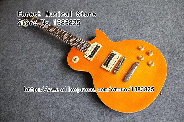Cheap Top Selling Yellow Tiger Flame 22 Frets Slash LP Standard Electric Guitarra From China Music Instrument Factory