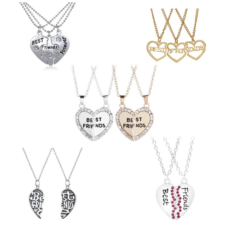 

New Hot Heart Broken Style 2-Piece And 3 Parts Pendant Necklace Best Friend Forever Necklace Jewelry Gift For Girl
