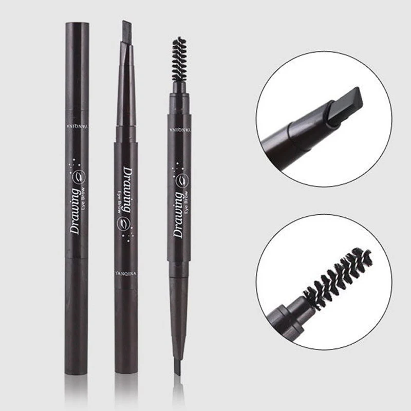 Со сдвоенными головками, автоматический карандаш для бровей Водонепроницаемая длинная ручка со стойкими чернилами с кистью для бровей KG66