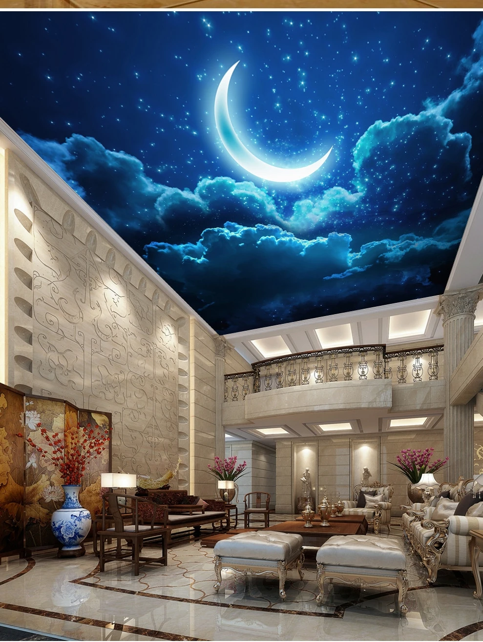 wellyu ورق حائط كبير مخصص رسم ثلاثي الأبعاد سماء ليلية هلال قمر غرفة معيشة غرفة نوم زينيث جدارية mural papel de parede papel de paredede parede aliexpress