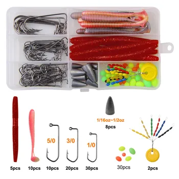 

115pcs/box Texas rig kit aberdeen jig hooks barbarian jigging hook with the weights rig pegs for lure fishing
