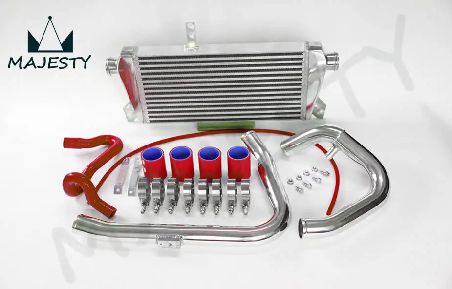 

FRONT MOUNT INTERCOOLER kit aluminum piping for 96-01 VW PASSAT A4 B5 1.8T silicone hose color red size 66*38*19