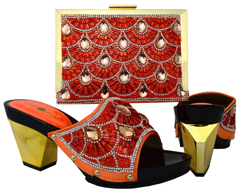 New fashion orange pattern African ship on high heel shoes and handbag for wedding/party BCH-17 multi color on sale
