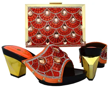 

New fashion orange pattern African ship on high heel shoes and handbag for wedding/party BCH-17 multi color on sale