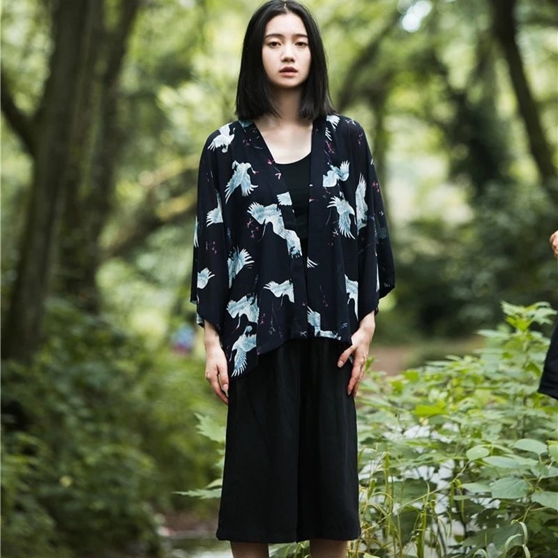 Japanese kimono yukata kimono cardigan fashion blouse women women long sleeve cardigan haori traditional kimonos FZ005