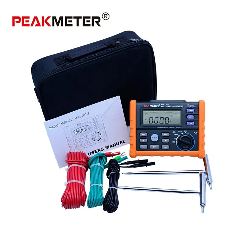 Цифровой тестер сопротивления заземления PEAKMETER PM2302 цифровой дисплей и