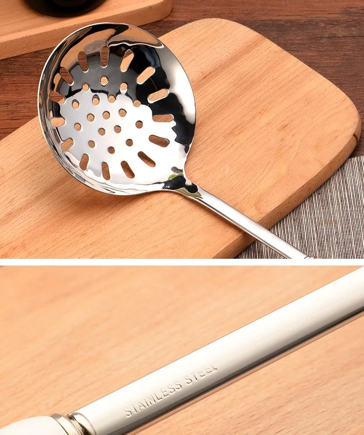 Cooking Tool Set 6pcs Ceramic Handles Stainless steel Kitchen Utensils set of cookers Stir-fry Shovels Spoons Strainer Spatula