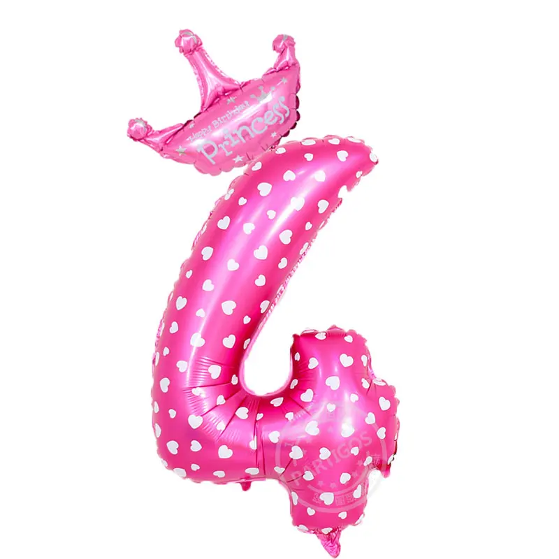 2 шт 32 дюйма розовые шары из фольги с короной 1 2 3 4 5 6 7 8 9 лет для маленьких мальчиков и девочек на день рождения - Цвет: 32inch Pink 4